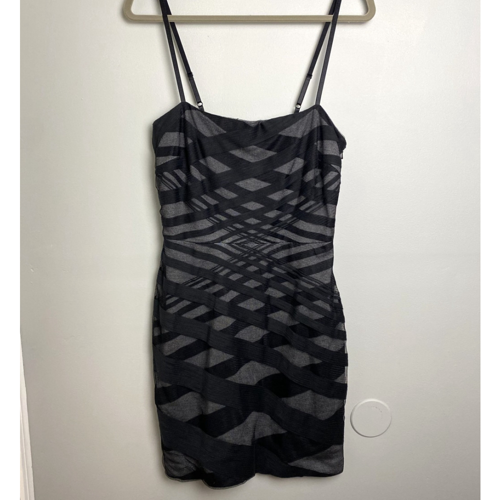 Robert Rodriguez Grey & Black Crisscross Bandage Dress, Size 6